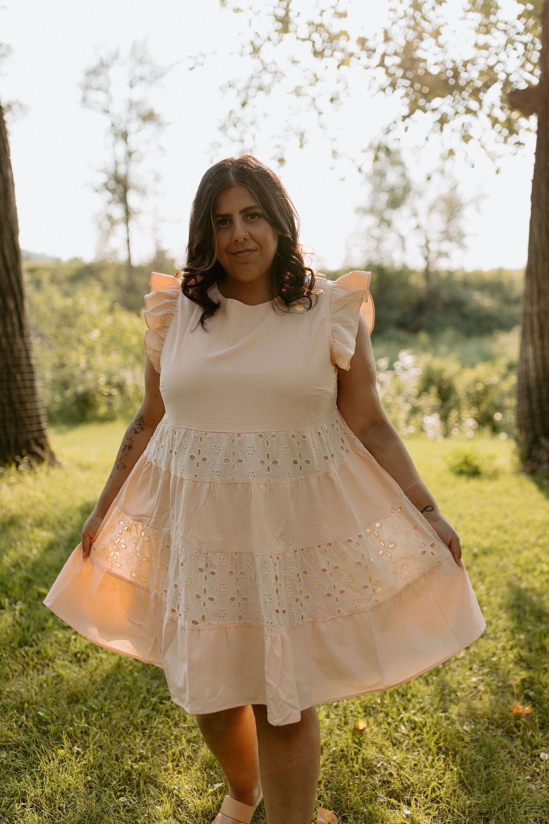 The Anglaise Patchwork Dress - Peach - PLUS  SHOP THE SKINNY