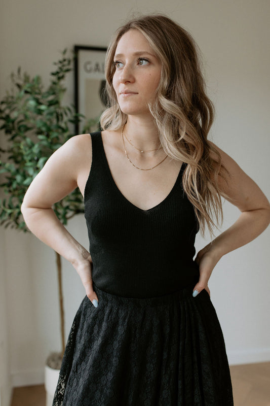 The Cotton Cashmere Ribbed Tank - Black