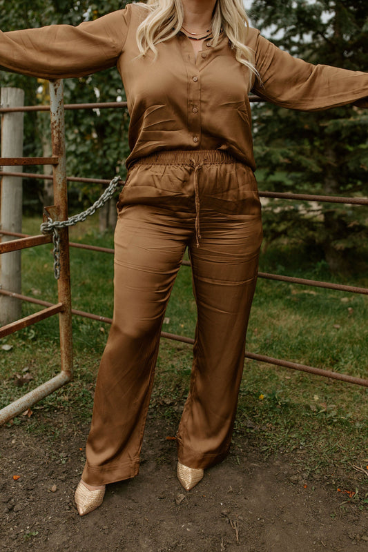 The Tiara Satin Pants by Part Two - Toasted Coconut - PLUS