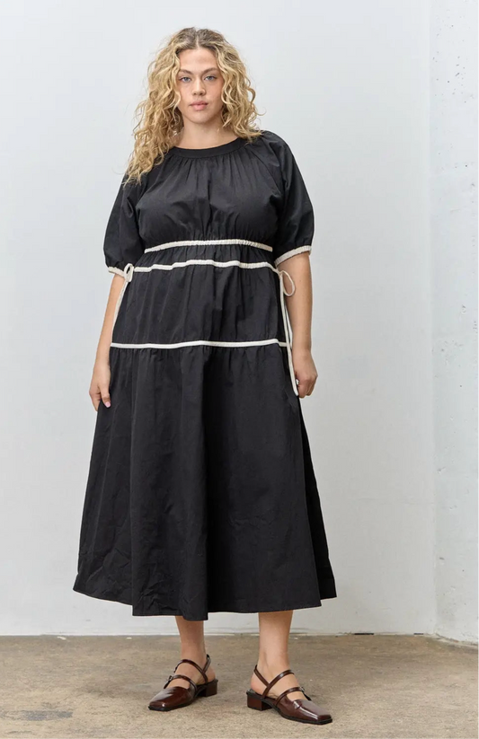 The Tie Contrast Midi Dress - Black - PLUS