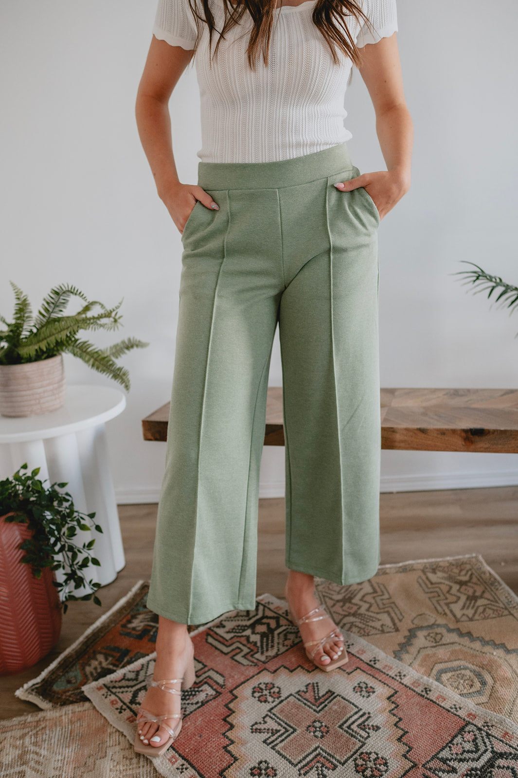 The Katey Palazzo Pant - Willowbough Green – THE SKINNY