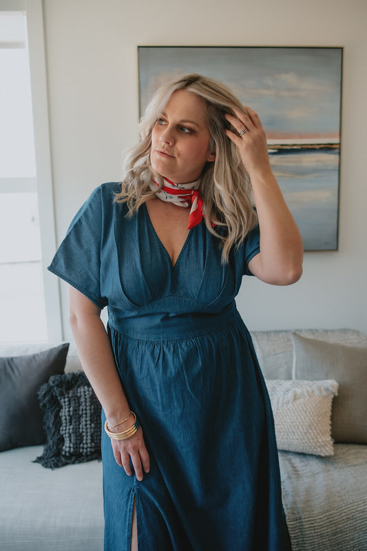 The Dakota Denim Maxi Dress - Denim Blue