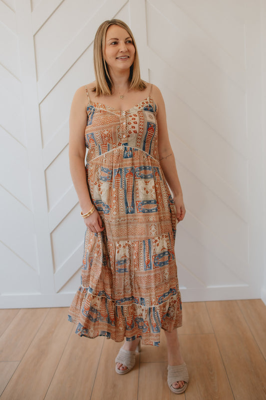 The Capri Coast Midi Dress - Orange - PLUS