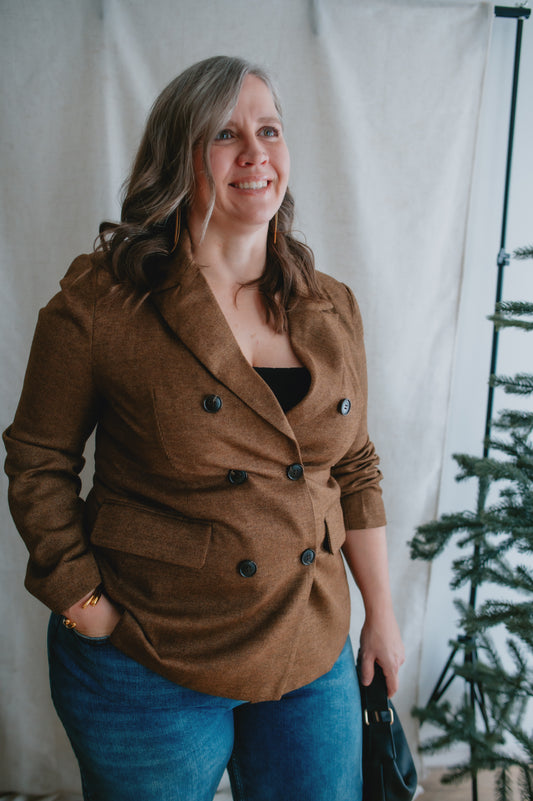 The Espresso Double Breasted Blazer - Espresso - PLUS