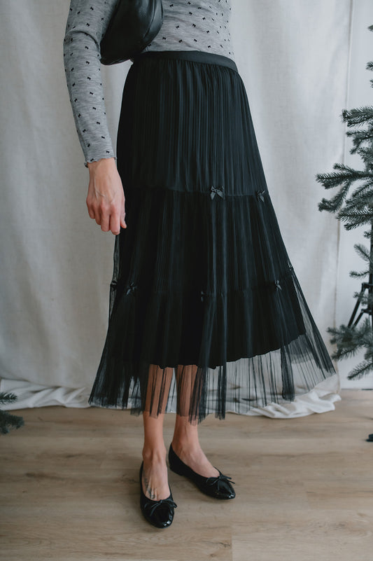 The Midnight Tulle Bow Skirt - Black