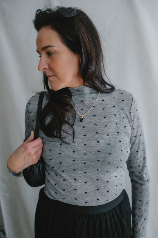 The Bella Bow Dot Top - Heather Grey