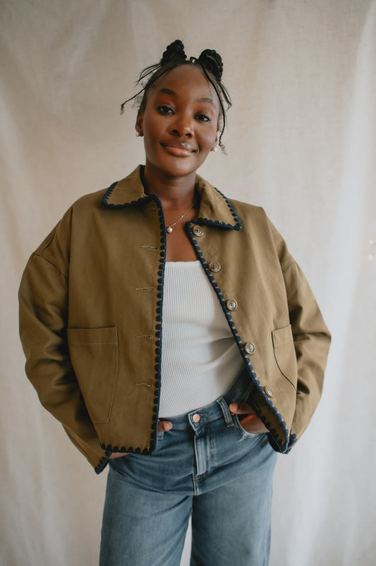 The Anna Contrast Stitch Jacket - Olive
