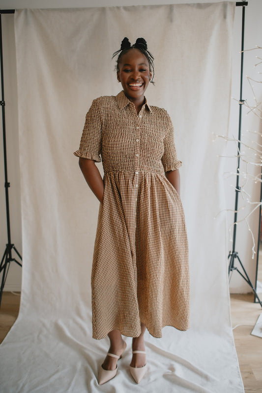 The Heritage Button Up Midi Dress - Chestnut Gingham - PLUS