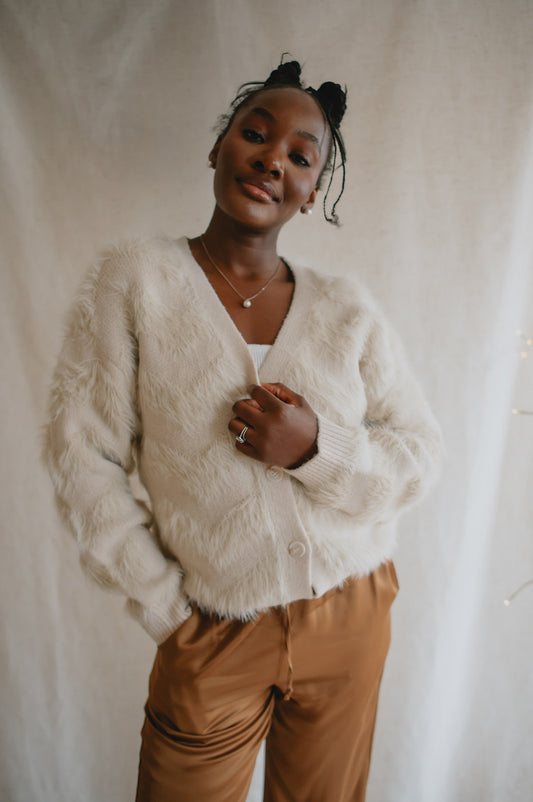 The Delia Feather Cardigan - Ivory