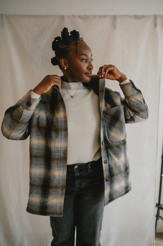 The Studio Plaid Jacket - Navy - PLUS