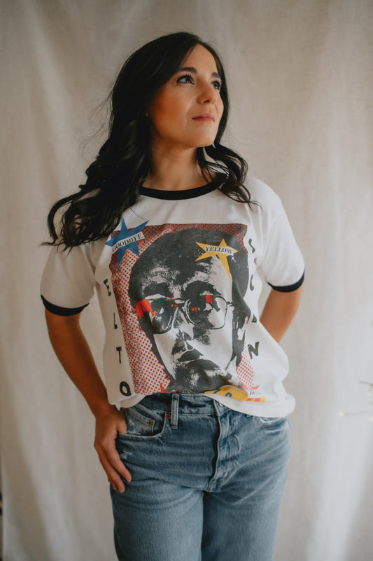 The Elton John 1973 Pop Art Oversized Ringer Tee by Daydreamer
