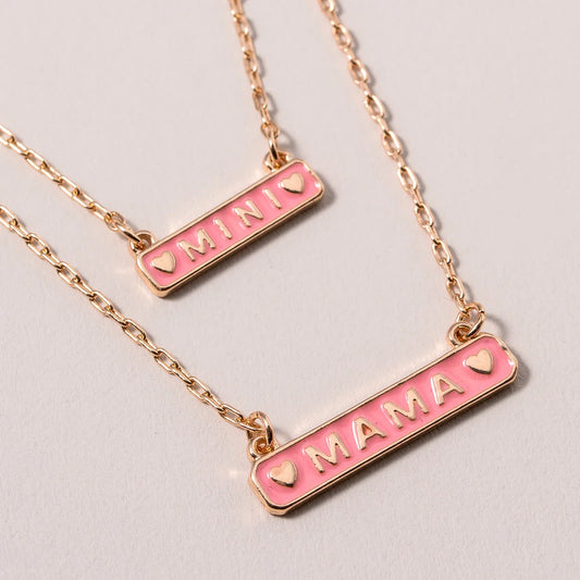 The Mama + Mini Tag Necklace SET of 2 - Pink