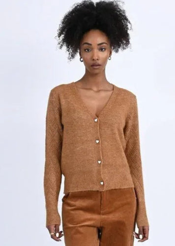 The Juliet Heart Button Cardigan - Camel
