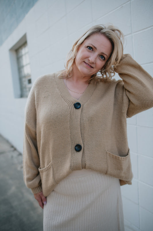 The Ashley Button Cardigan - Latte - PLUS