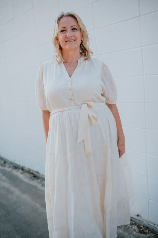 The Cassey Tiered Midi Dress - Cream - PLUS