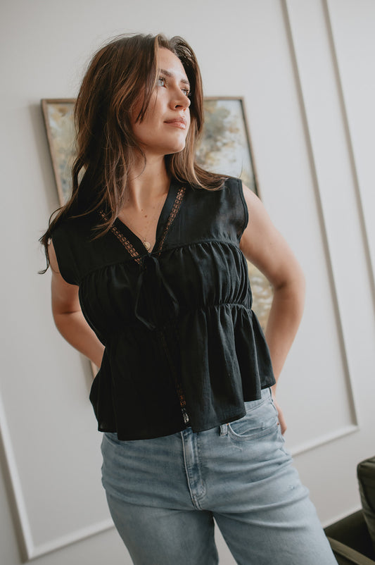 The Willow Tie Top - Black - PLUS