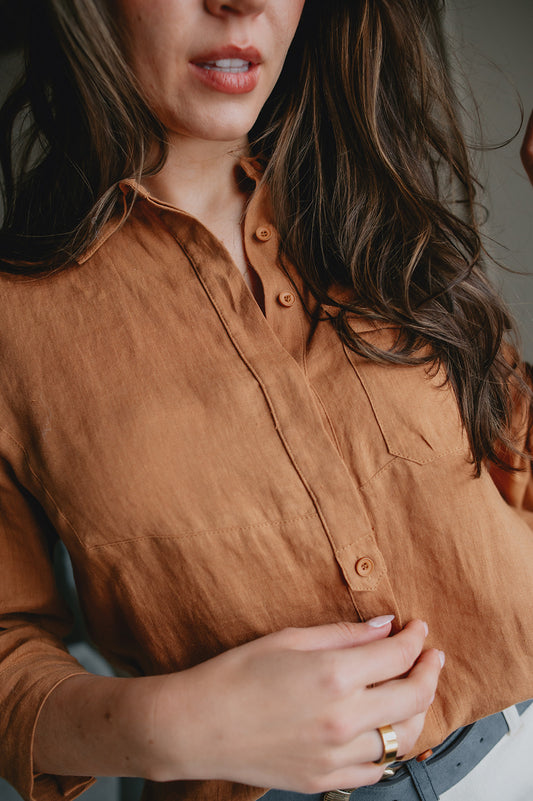 The Jenna Loose Fit Linen Shirt - Ochre