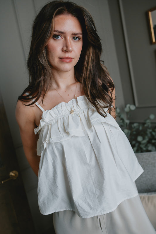The Ardan Ruffle Top - Off White - PLUS