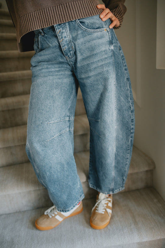 The Good Luck Mid rise Barrel Jean By Free People - Ultra Light Beam
