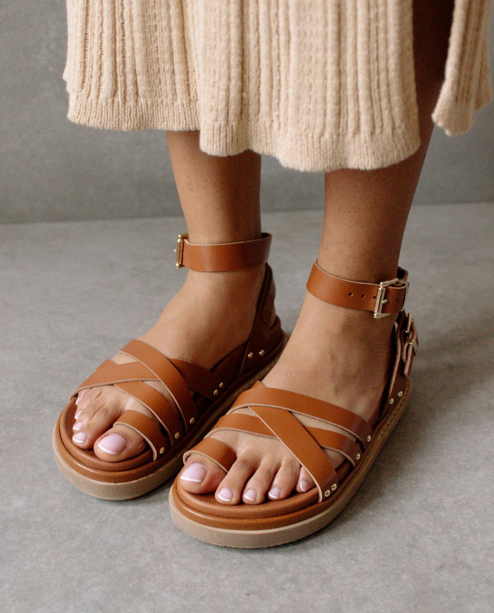 Comfortable Brown Leather Cross Straps Platform Sandals - Etsy